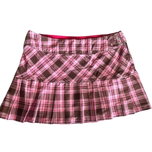 SOLD Tartan Plaid Pleated Pink Brown Buckle Circle Skirt - Picture 3 of 8